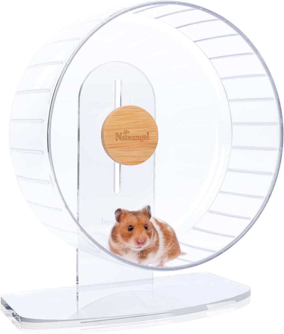 Niteangel Super-Silent Hamster Exercise Wheels: - Quiet Spinner Hamster Running Wheels with Adjustable Stand for Hamsters Gerbils Mice Or Other Small Animals (L, Transparent) (Large)