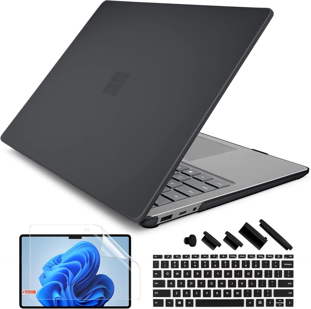 Batianda Premium Protective Case for 15 inch Microsoft Surface Laptop 5 4 3 with Metal Palm Rest - Slim Design with Superior Impact Resistance & Keyboard Cover & Screen Protector, Matte Black