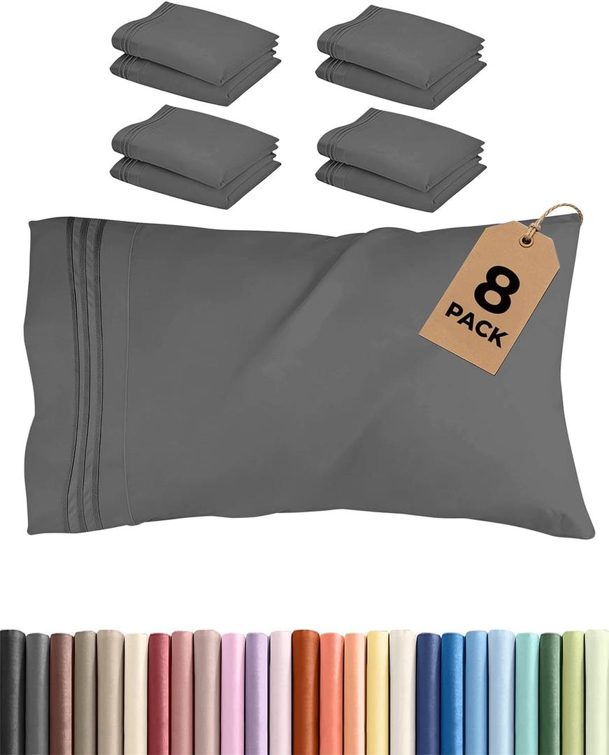 Standard Pillow Cases Set of 10 - Ultra Soft Pillowcase Covers - Charcoal