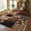 DweIke Washable 4x6 Area Rugs for Living Room, Soft Geometric Floral Bedroom Rug, Stain Resistant and Non-Slip Modern Throw Carpets for Office Dining Room Home Dorm Decor, Coffee