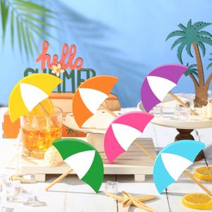 Jetec 6 Pcs Summer Decorations for Home Wooden Umbrella Tiered Tray Decor Colorful Umbrella Centerpieces for Tables Sun Shade Parasol Block Signs Farmhouse Decorative Brolly for Home Shelf Decor