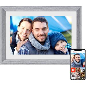 FRAMEO Digital Picture Frame WiFi 10.1 inch IPS Touch Screen HD Display,16GB Storage, Auto-Rotate,Easy Setup to Share Photos or Videos via Frameo APP (High-grade grey)