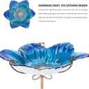 MUMTOP Bird Baths for Outdoors Glass Bird Bath Bowl Outdoor Bird Feeder Flower Pattern with Metal Stake for Garden, Yard and Lawn Decor(Blue)