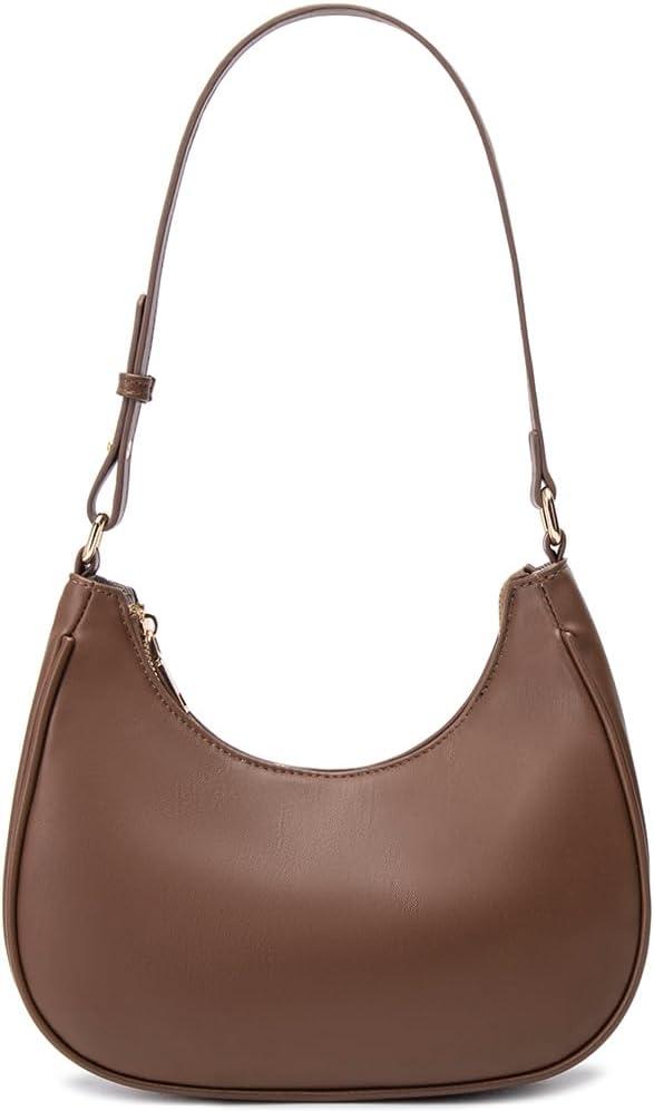 Crescent Shoulder Bags for Women Cute Hobo Tote Handbag Under the Arm Purses Mini Clutch Purse with Zipper Closure (Coffee)