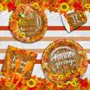 MEHOFOND 169PCS Friendsgiving Party Supplies,Thanksgiving Autumn Dinnerware Paper Plates, Napkins, Cups, Cutlery, Tablecloth Pumpkin Harvest for Fall Friends Party Decor, Serve 24 Guests