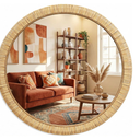 Barnyard Designs Rattan Wall Mirror, Round Farmhouse Boho Accent for Bathroom, Entryway or Bedroom, Handwoven Natural Honey Rattan Frame (25.5", Round)