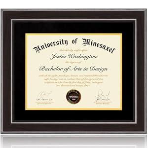 14x17 Diploma Frames 11x14 with Black Mat - Walnut Wood Finish | Shatter-Resistant Glass | for Wall Mounting | Gift for Graduations & Professional Certificate (1 Pack)
