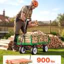 VEVOR Garden Cart, 900 LBS, Heavy Duty Steel Yard and Garden Utility Wagon with 10-Inch Tires, Outdoor Gardening Stool with Adjustable Handle, Detachable Side Panels, Attach to ATV or Tractor, Green