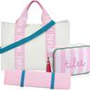 Sanwuta 3 Pcs Large Capacity American Mahjong Set Organizer and Carrier Bag with Removable Rack Holder, Portable Storage Case for Tiles, Racks, Pushers, Dice, Winds, Chips (Pink)