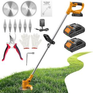 21V Cordless String Trimmer, Battery Powered Weed Wacker with 2-Pack 2.0Ah Lithium Battery & Fast Charger, 3-in-1 Grass Edger & Brush Cutter, Lightweight Garden Tool for Lawn Edge Trimming