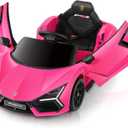 ELEMARA Licensed Lamborghini Ride On Car with Scissor Door,Electric car for Kids with Remote Control,12V Kids Car with Bluetooth,LED Light,MP3 Player and Wide Seat (Pink)