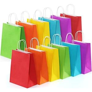 BagDream 24Pcs 10x5x13 Kraft Paper Party Favor Gift Bags with Handles Assorted Rainbow Colors for Wedding, Baby Shower, Birthday, Gifts, Shopping and Party Supplies