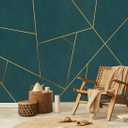 Gold Geometric Mural Wallpaper Peel and Stick for Bedroom 157"x108" | Gray and Blue Background wall mural for Living Room Bedroom