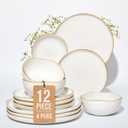 Stoneware Dinnerware Sets for 4, 12Pcs Ceramic Plates and Bowls Sets