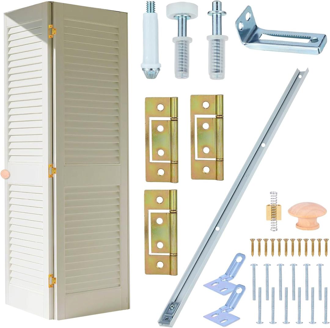 Bifold Closet Door Hardware Kit with 72" Tracks (2  36"), Lashow Complete Set for 4 Doors with Brackets, Pivots & Guide Wheels, for Bi-fold Closet Door Hardware Used.