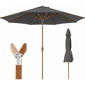 9ft Outdoor Patio Umbrella, Market Table Umbrella with Crank and Easy Push Button Tilt, Wood Grain Frame, UPF 50+ for Pool, Garden, Deck, Backyard