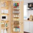 Delamu Narrow Over The Door Pantry Organizer, 8-Tier Metal Pantry Door Organization and Storage for Easy Install, Hanging Spice Rack Shelves, Door Organizer for Kitchen, 4.65"D x 13"W x 65"H, White