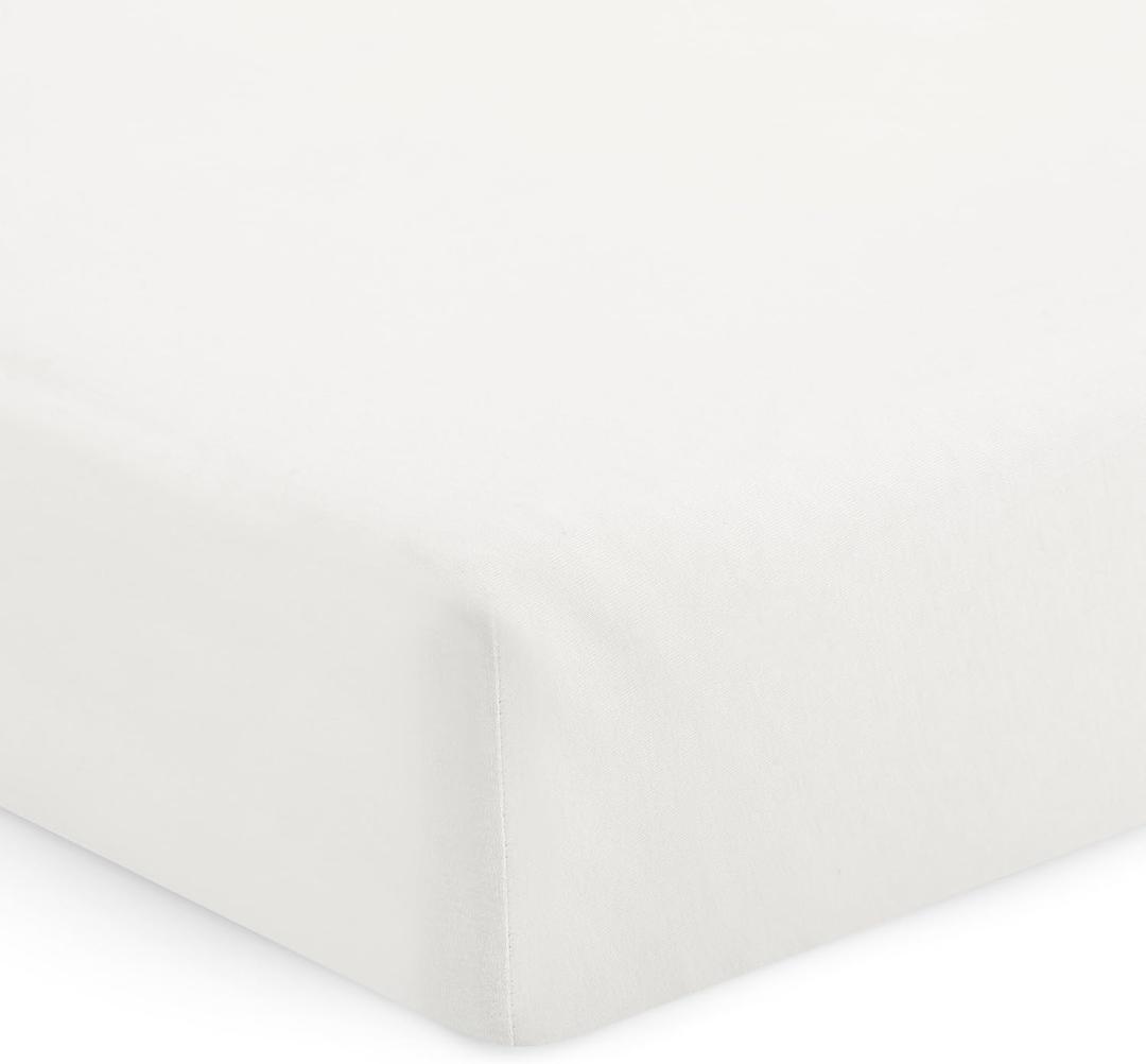 Buybuy Baby by Evolur 1 Piece White Full Crib Solid Fitted Sheet, Fitted Crib Sheet for Standard Crib and Toddler Mattress, Soft and Breathable Crib Mattress Sheet