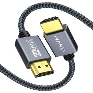 IVANKY 8K HDMI Cable 4ft, High Speed 48Gbps HDMI 2.1 Cable, [10K 8K@60Hz, 4K@120Hz, HDCP 2.3, HDR 10,eARC,HDR], Braided HDMI Cord Compatible for TV/Laptop/Monitor/PS5/Xbox/Projector, 4FT (Grey)