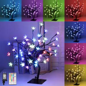 LightsUp RGBW Cherry Blossom Tree, 16.2" H LED Bonsai Tree Lamp 48 Multicolor Lights, Lighted Artificial Twig Tree with Controller for Xmas Indoor Desktop Room Decor (1pk Rgb)