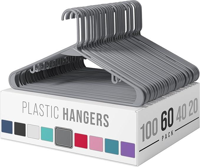 Clothes Hangers Plastic 60 Pack - Grey Plastic Hangers - Makes The Perfect Coat Hanger and General Space Saving Clothes Hangers for Closet - Percheros Ganchos para Colgar Ropa Hangars
 30 Pack