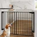 Cumbor 34" Extra Tall No Bottom Bar Baby Gate for Stairs, Hardware Mounted Dog Gate Indoor for Larger Pets, Expandable 31.6-48" Safety Gate for Doorways, Wide Walk Thru Door for Easy Access (Black)