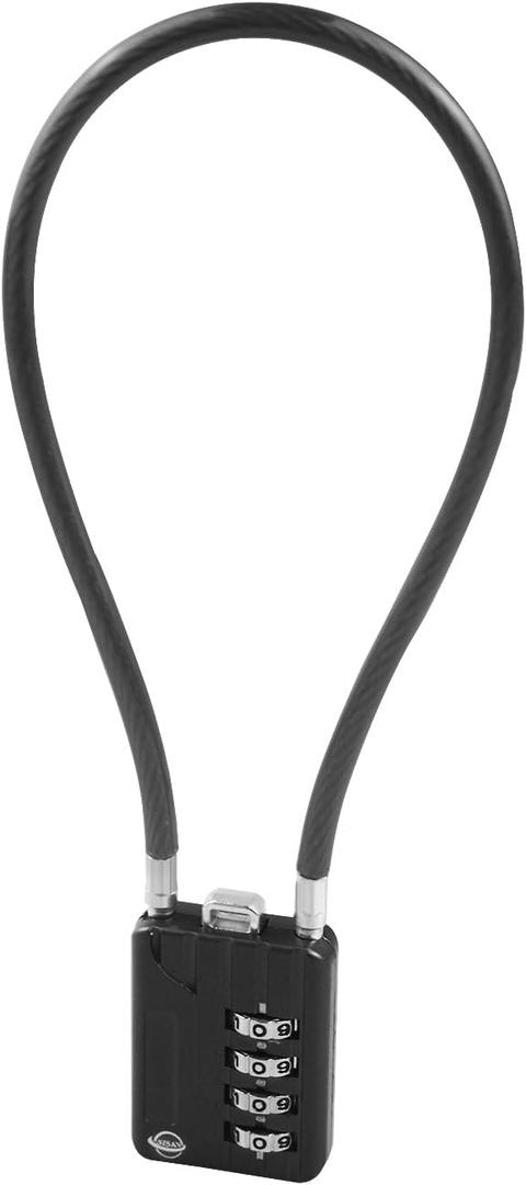 4-Digit Combination Cable Lock, Resettable 12" Flexible Steel Padlock for Luggage, Locker, Suitcase, Cabinet, Toolbox, Helmet  Black