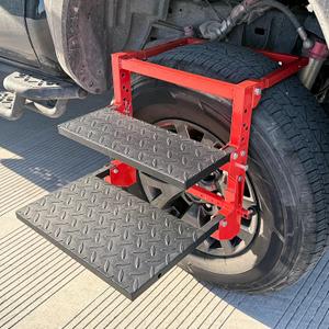 Folding Tire Step, 2 Stairs and Adjustable Tire Mounted Wheel Step Heavy Duty Max Load 350 Pounds for Pickups and RVs, Non-Slip Dual Platform for Roof Rack Access and Engine Maintenance