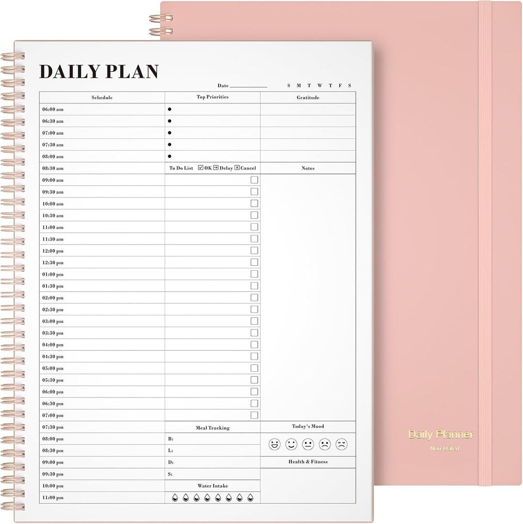 Asten Daily Planner with To Do List, Hourly Agenda, Spiral Notebook - Day Planner for Women, Men & ADHD - 8.5" x 11" (Pale Pink) (A4)