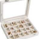 Velvet Jewelry Box 24 Grid Jewelry Ring Display Organiser Box Tray Holder Earrings Storage Case for Girls Wife Mom Women (Beige)