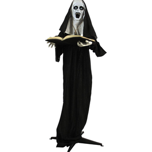 Haunted Hill Farm Life-Size Scary Talking Witch Nun Halloween Animatronic with Touch Activated Lights and Sound, Poseable, Battery Operated Indoor or Covered Outdoor Creepy Halloween Decorations (Style: 65" Standing Nun)