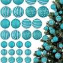 32 Pcs Christmas Hanging Balls - 3 Size Glitter Pearl & Sequin Xmas Tree Ornaments Pearl Balls for Thanksgiving Day Xmas Trees Wreath Garland Holiday Party(Turquoise)