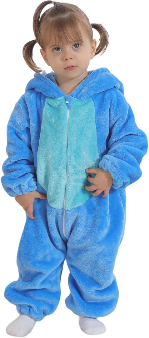 Unisex Baby Flannel Romper Animal Onesie For Toddler Costume Hooded Cartoon Outfit (12-18 Months, Bule)