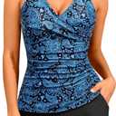 Women Tankini Swimsuits with Shorts - Two Piece Tummy Control Bathing Suits Top with Two Pockets Bottom Swimwear (XX-Large, Blue Paisley)