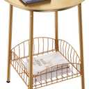 Small Outdoor Side Table, 2-Tier Round Metal Patio Table, Accent Table Waterproof, Weather Resistant End Table for Yard Porch Pool Balcony Garden Bedside (Gold)