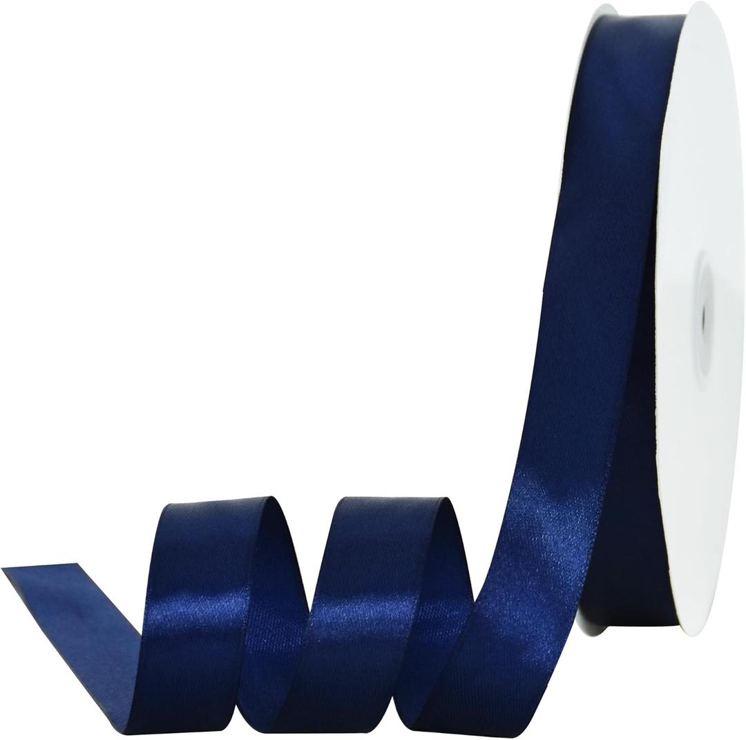 TONIFUL 7/8 Inch x 100yds Navy Satin Ribbon Thin Solid Frabic Ribbons for Gift Wrapping, DIY Crafts Bows, Invitations, Floral Bouquets, Christmas Wedding Party Valentine's Decor