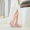 Womens Rhinestone Heels, Square Toe Ankle Strap Block Heel Dress Shoes for Wedding & Party, Size 9.5W