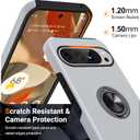 2 x JAME for Google Pixel 9 Pro XL Case, Slim Fit Phone Cover with Metal Ring Holder Kickstand Stand, Dual Layer Military Grade Shockproof Protective Phone Case for Google 9 Pro XL 6.8", Silver