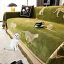 Chenille Sofa Cover with Tassels, Non-Slip Couch Cover for 3/4 Seat Sofas, Washable Furniture Protector for Pets & Kids, Modern Leopard Pattern Chenille Blanket (Green, 71"x165")