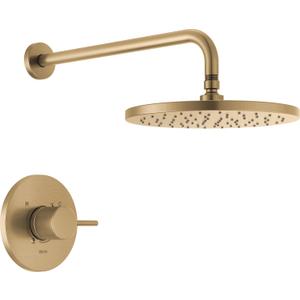Delta Modern 14 Series Round Rain Shower Faucet Set, Brushed Gold Shower Head and Handle Set, Valve Trim Kit, Champagne Bronze T14269-CZ-PP (Valve Not Included)