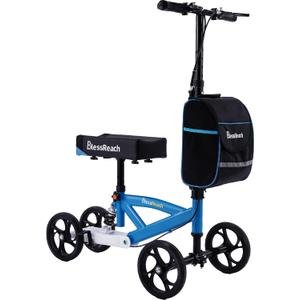 Economy Knee Scooter Steerable Knee Walker for Foot Injuries Compact Crutches with Dual Rear on-Wheel Brake and Shock Absorption Under The Knee pad (Blue)