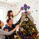 12 Inch Mardi Gras Tree Topper Fleur-de-lis Tree Topper Decorations Classic Purple Green Gold Glitter Metal Mardi Gras Ornament for Carnival Holiday Party Holidays Ornaments Decorations