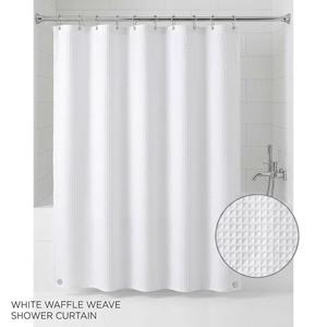 White Waffle Weave Fabric Shower Curtain (72" x 72") – Hotel Quality Heavy-Duty Fabric Shower Curtain with Rust-Resistant Metal Grommets & Water-Repellent Coating