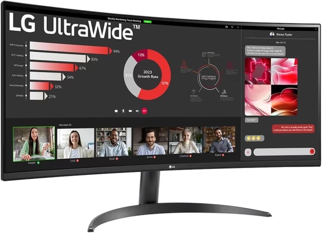 LG 34 Inches 21:9 Curved Ultra Wide Monitor, WQHD(3440 x 1440 Pixels), sRGB 99%(Typ), HDR 10, Dual Controller, PBP, Flicker Safe, Smart Energy Saving, HDMI, DP, Head Phone Out,Tilt, Black, 34WR50QC