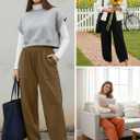 Angerella Womens Baggy Wide Leg Pants High Waisted Casual Lounge Pant Loose Comfy Stretchy Trousers with Pockets (Brown)