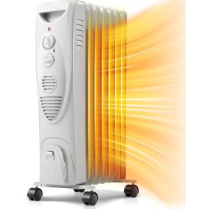 Kismile Portable Electric Radiator Heater, Oil Filled with 3 Heat Settings, Adjustable Thermostat, Overheat & Tip-Over Protection For Indoor Use, 1500W (Black)