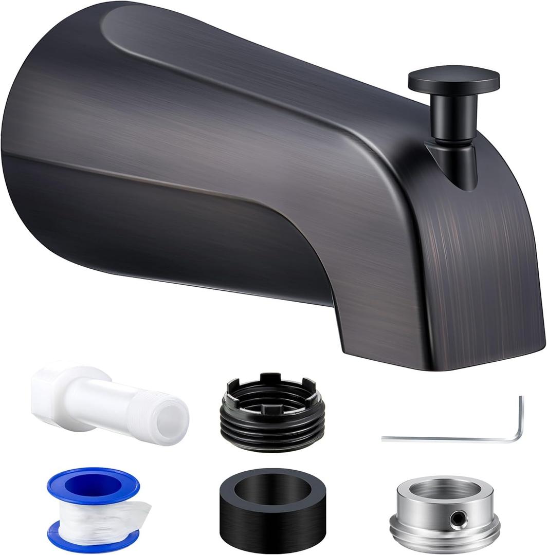 Dreyoo Tub Spout with Diverter, Tub Spout (Universal Fits 1/2" Copper Pipe, 1/2" IPS and 3/4" IPS), Bathroom Bathtub Faucet with Adapters and Hex Wrench(Oil Rubbed Bronze,Simple)