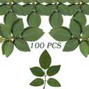 100 Pcs Artificial Flowers Green Leaf Bulk Faux Greenery Silk Fake Rose Leaves Bouquet Garland Wreath Floral Arrangement Supplie DIY Craft (1 Stem with 5 Large-Leaf Green)