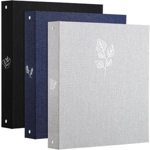 Ctosree 3 Pcs Aesthetic 3 Ring A4 Binder Linen Photocard Binder End of The Year Student Gifts Large Sturdy Hardcover 2 Large Linen Pockets Office and School(Blue, Black, Gray,8.5 x 11, 1",Cute)