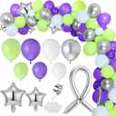 134 Pieces Buzz Birthday Party Balloon Garland Arch Kit 10 5 inch Purple Green Silver Star Foil Balloon for Buzz Themed Birthday Party Decorations, Silver 